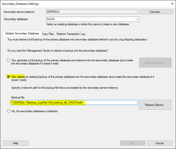 Initialize Secondary